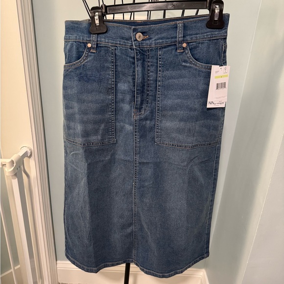 New Nine West Blue Jean Midi Denim skirt Women’s Size 4 “Maple” - Picture 1 of 13